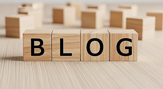 Wooden blocks spelling BLOG on a light wooden surface representing online content creation and digital marketing strategies in a modern minimalist setting conveying a sense of information and connecti photo