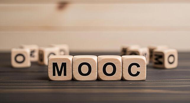 Wooden blocks spelling MOOC on a dark wooden surface representing online education and accessible learning creating a modern and educational atmosphere for digital learning resources photo
