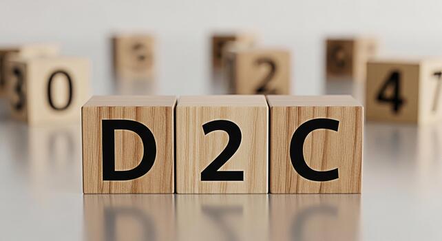 Wooden blocks displaying D2C on a reflective surface representing direct to consumer business model in a clean and minimalist setting conveying a modern and strategic approach to sales and marketing photo