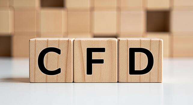 Wooden blocks displaying CFD on a white surface representing Contracts for Difference in a clean minimalist setting symbolizing financial trading and investment strategies for modern business photo