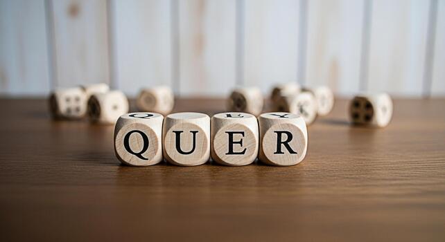 Wooden dice spelling QUERY on a wooden table representing information retrieval and search engine optimization creating a focused and analytical atmosphere for data analysis and problemsolving photo