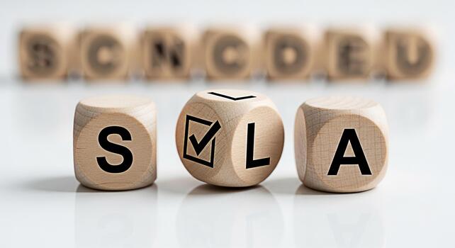 de madera dado ortografía fuera Sla en un blanco superficie representando Servicio nivel acuerdo simbolizando compromiso y calidad garantía en un negocio ajuste transporte confiar y fiabilidad foto