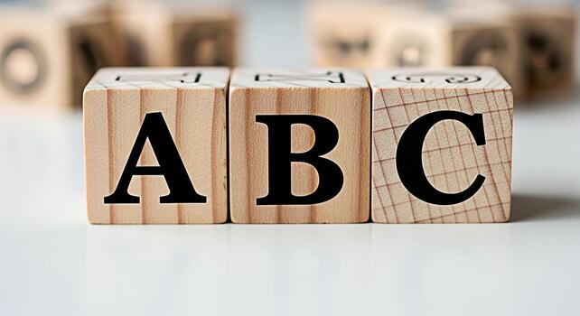 Closeup of wooden blocks displaying ABC on a white surface symbolizing early childhood education and fundamental learning concepts in a bright and minimalist setting fostering a sense of simplicity an photo