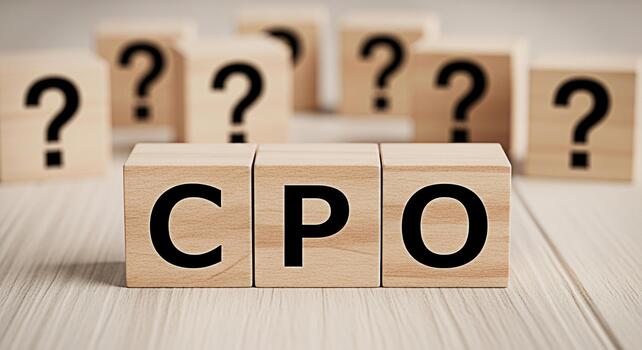 de madera bloques ortografía cpo en un de madera superficie rodeado por bloques con pregunta marcas representando incertidumbre y el necesitar a entender costo por orden en un negocio ajuste creando un sentido de inq foto