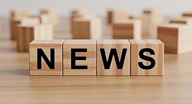 Wooden blocks spelling NEWS on a wooden surface conveying information and current events in a simple clean and minimalist setting suggesting reliability and straightforward communication photo