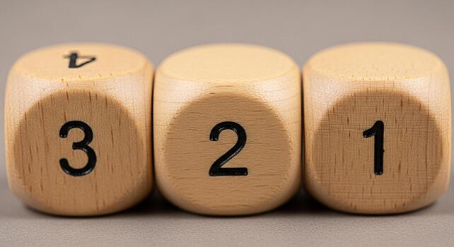 Wooden dice displaying sequential numbers in a closeup studio shot representing order sequence and numerical progression with a minimalist and educational concept photo