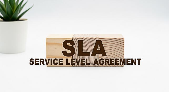 Wooden blocks displaying SLA Service Level Agreement on a white surface symbolizing business commitment and clarity in a professional and minimalist setting promoting trust and understanding photo