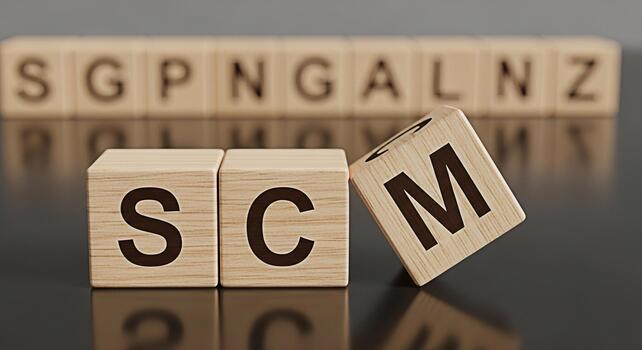 Wooden blocks displaying SCM acronym in a studio setting symbolizing supply chain management logistics and strategic planning for business success and operational efficiency in global networks photo