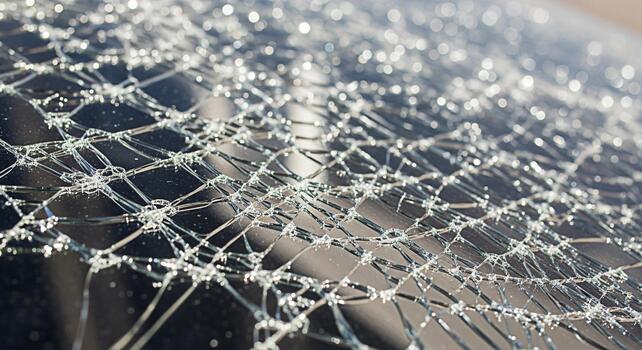 Shattered glass reflecting sunlight on a car windshield creating a sense of fragility and damage after an accident symbolizing vulnerability and the need for repair in the aftermath of unforeseen even photo