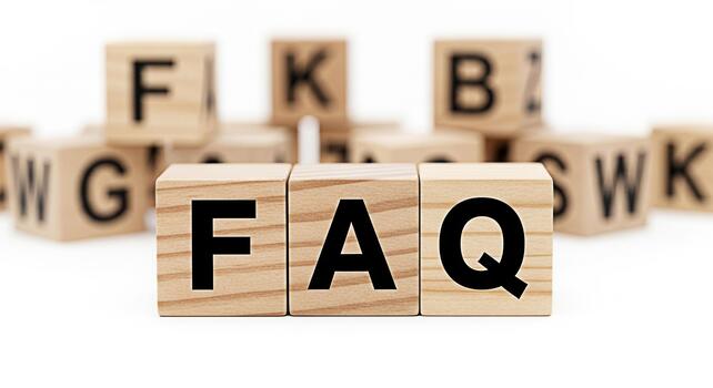 Wooden blocks spelling FAQ on a white surface representing frequently asked questions and information in a clean and minimalist setting conveying clarity and knowledge photo