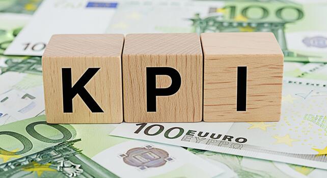 Wooden blocks displaying KPI on a background of Euro banknotes representing key performance indicators and financial success in a business environment symbolizing achievement and strategic planning photo