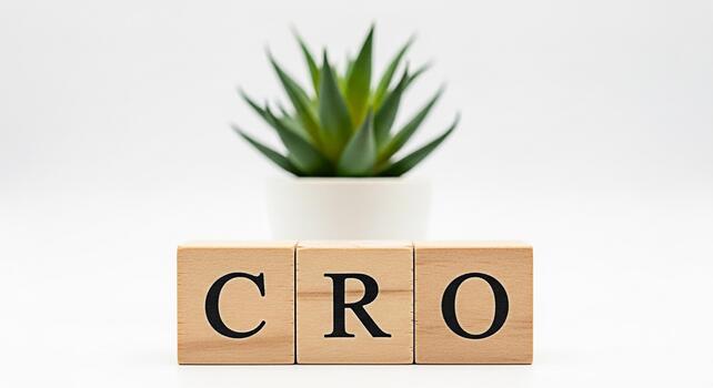 Wooden blocks displaying CRO in a bright minimalist studio setting symbolizing Conversion Rate Optimization and the importance of improving online marketing strategies for business growth and success photo
