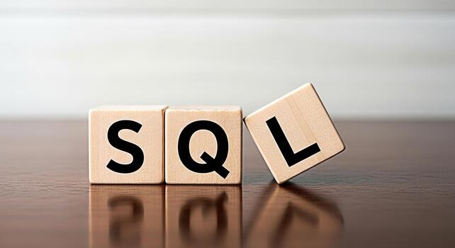 Wooden blocks spelling SQL on a polished wooden surface representing database management and data querying in a clean minimalist environment conveying precision and structured information photo