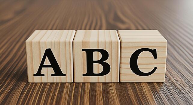 Wooden alphabet blocks displaying ABC on a wooden surface representing early childhood education and learning the basics of reading and writing in a bright and playful environment photo
