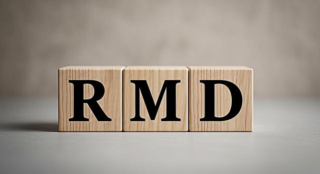 Wooden blocks displaying the letters RMD on a neutral surface representing risk management and due diligence in a corporate setting conveying a sense of stability and trust photo