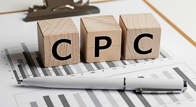 Wooden blocks spelling CPC on a financial chart with a pen representing cost per click advertising in a business setting symbolizing marketing strategy and budget allocation for online campaigns photo