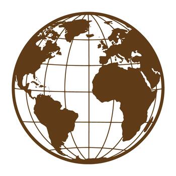 Simple brown earth globe map with grid lines showing continents and oceans vector