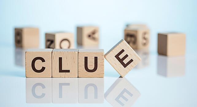 de madera bloques ortografía pista en un reflexivo superficie sugerencia misterio y resolver problemas en un brillante limpiar ambiente evocando un sentido de intriga y intelectual desafío foto