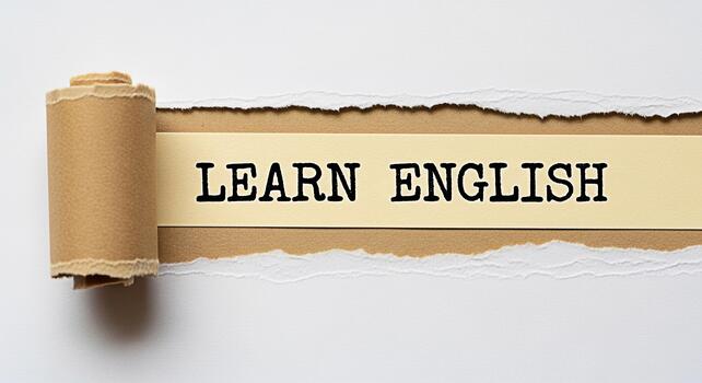 Unveiling Learn English on Torn Paper a Concept for Language Acquisition and Education Symbolizing Discovery and New Opportunities in a Creative and Engaging Presentation on a White Background photo