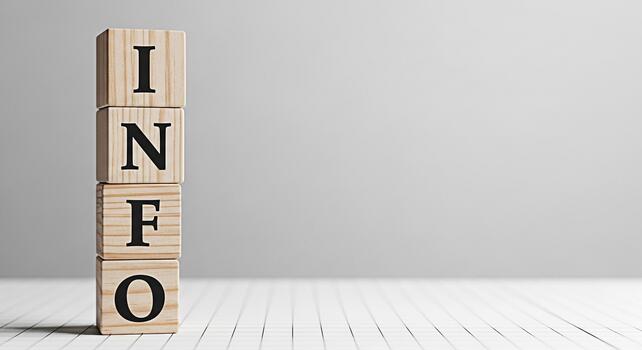 Wooden blocks stacked vertically spelling INFO in a minimalist studio setting conveying a message of information knowledge and data ideal for educational or businessrelated content photo