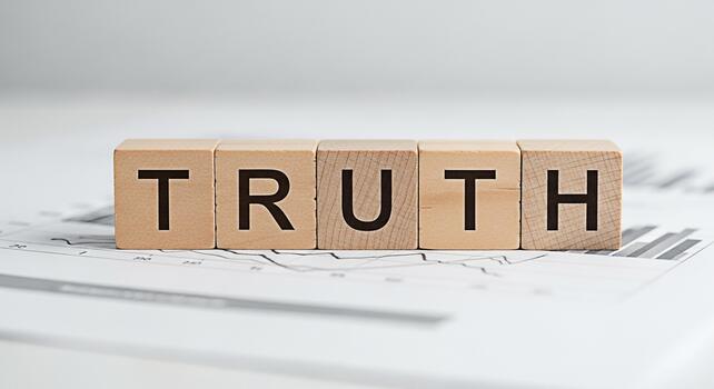 Wooden blocks spelling TRUTH resting on a financial chart in a bright studio symbolizing transparency honesty and integrity in business and data analysis for informed decisionmaking photo