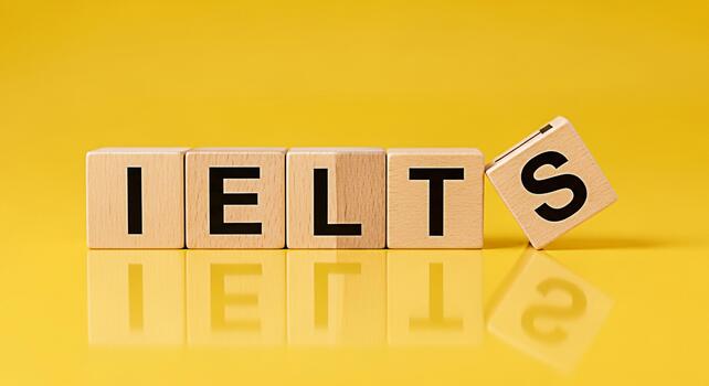 Wooden blocks spelling IELTS on a yellow background representing the International English Language Testing System symbolizing education preparation and success in language proficiency tests photo