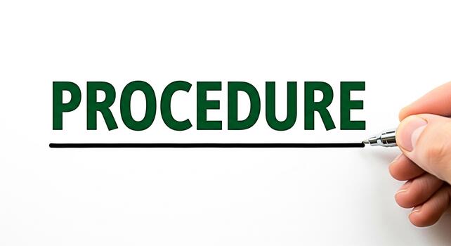 Hand underlining the word Procedure in green on a white background emphasizing the importance of following established processes and guidelines in a clear and concise manner for business operations photo