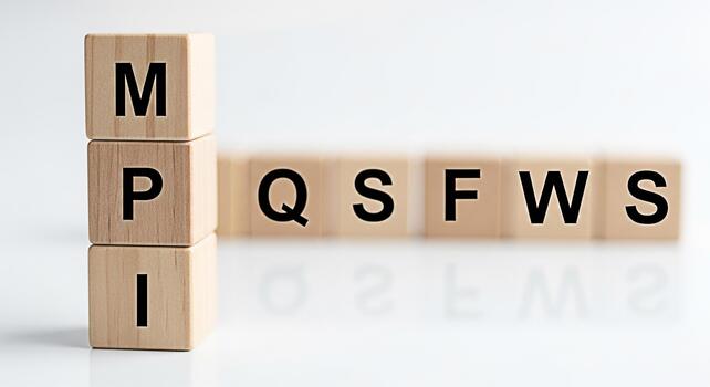 Wooden blocks spelling out MPI and QSFWS on a white surface representing a modular programming interface and software development conveying a sense of structure and organization photo