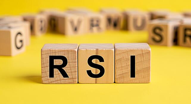 Wooden blocks displaying RSI on a bright yellow background representing Relative Strength Index analysis and financial market insights creating a focused and informative business concept photo