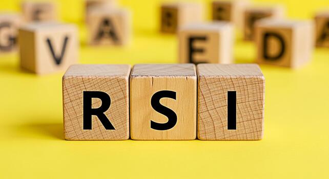 Wooden blocks displaying RSI on a vibrant yellow surface representing Relative Strength Index a momentum indicator used in technical analysis conveying financial analysis and investment strategy photo