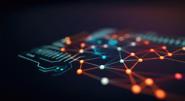 Abstract representation of connected digital network with nodes and links photo