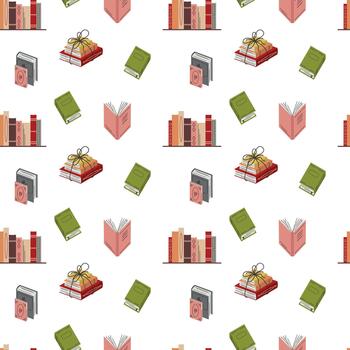 Seamless Pattern with Stacked Books and Reading Design Elements vector