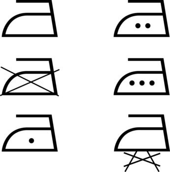 A set symbols for ironing fabrics. The symbols indicate the temperature and setting at which the garment can be ironed, and whether steam can be used. Information on the garment label. Warning sign. vector