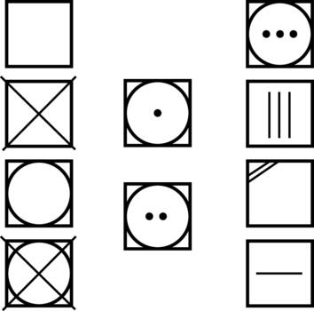 A set of drying symbols. Acceptable methods for removing moisture after washing. Correct tumble or natural drying cycles. Information on garment labels. Garment labeling. Warning symbol. vector