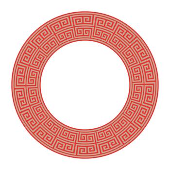 chino redondo marco en blanco antecedentes. decorativo circular marco presentando el griego llave meandro modelo en brillante rojo. redondo marco con griego modelo. vector