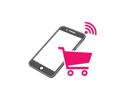 Online shopping with smartphone and shopping cart isolated on white background mobile ecommerce business concept with wireless connection icon vector