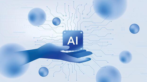 AI Technology Chip Hand Digital Circuit Background vector