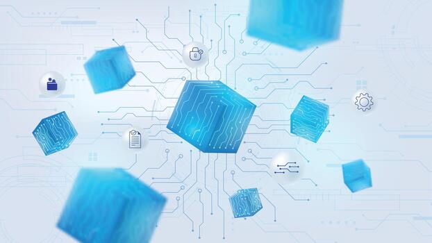 Floating blue digital cubes in blockchain vector