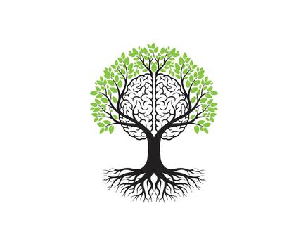Intricate tree of knowledge design with brain roots and leafy branches, symbolizing intelligence, growth, and the power of the mind isolated on white background vector