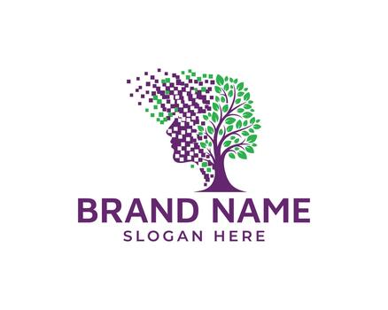Brain tree logo isolated on white background showing the connection between nature and the mind, symbolizing growth, knowledge, and harmony vector