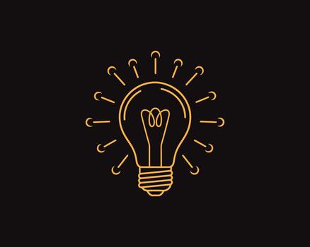 Golden light bulb with rays on black background represents idea generation and creative thinking, perfect for business and innovation concepts vector