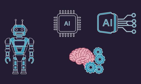 Artificial Intelligence Concept with Robot and Brain. vector