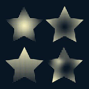 Halftone pattern texture with star shapes set, varying dot densities, shadow and arrangements. vector