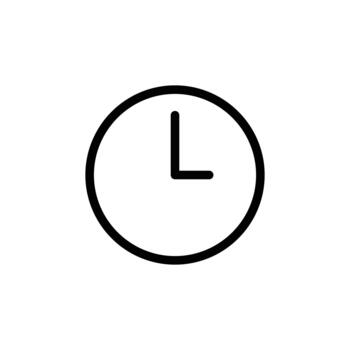 A minimalist black and white icon of a clock face with hour and minute hands pointing to 3 oclock. Business and Management single line icon UI design. vector