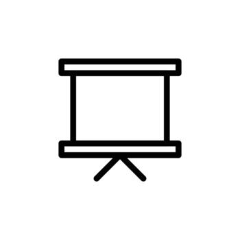 A minimalist line drawing of a presentation whiteboard on a tripod stand, perfect for educational or business concepts. Business and Management single line icon UI design. vector