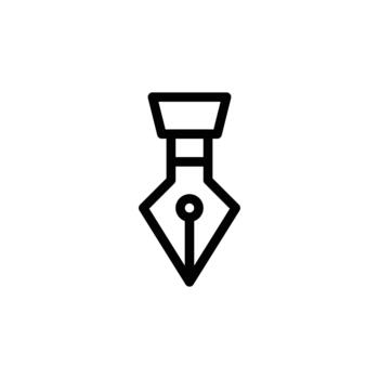 A simple black and white line drawing of a pen nib, representing graphic design and creativity. Business and Management single line icon UI design. vector