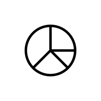 A minimalist black and white icon of a pie chart divided into three segments, symbolizing data analysis and presentation. Business and Management single line icon UI design. vector