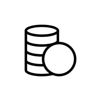 un sencillo negro y blanco línea Arte icono representando un apilar de monedas siguiente a un soltero moneda. negocio y administración soltero línea icono ui diseño. vector