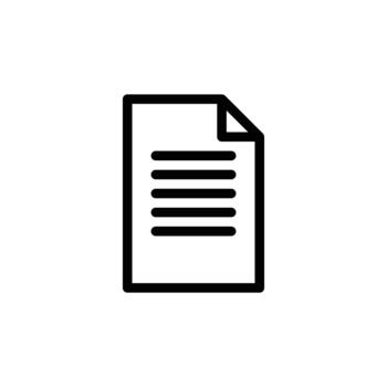 A minimalist black and white icon of a document page with horizontal lines indicating written content. Business and Management single line icon UI design. vector