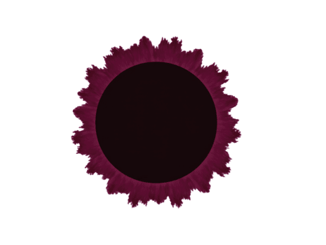Dark circle with maroon jagged border, abstract design, isolated on transparent background, suitable for creative frame, digital art, or modern graphic element png